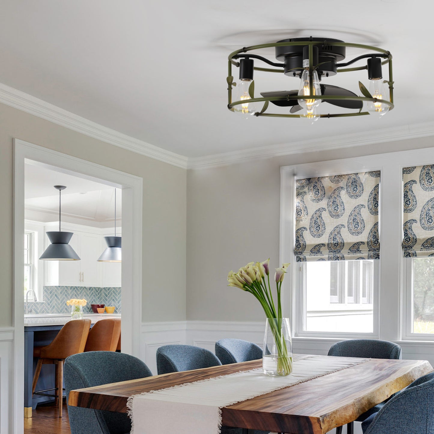 Recessed ceiling fan with light and remote control