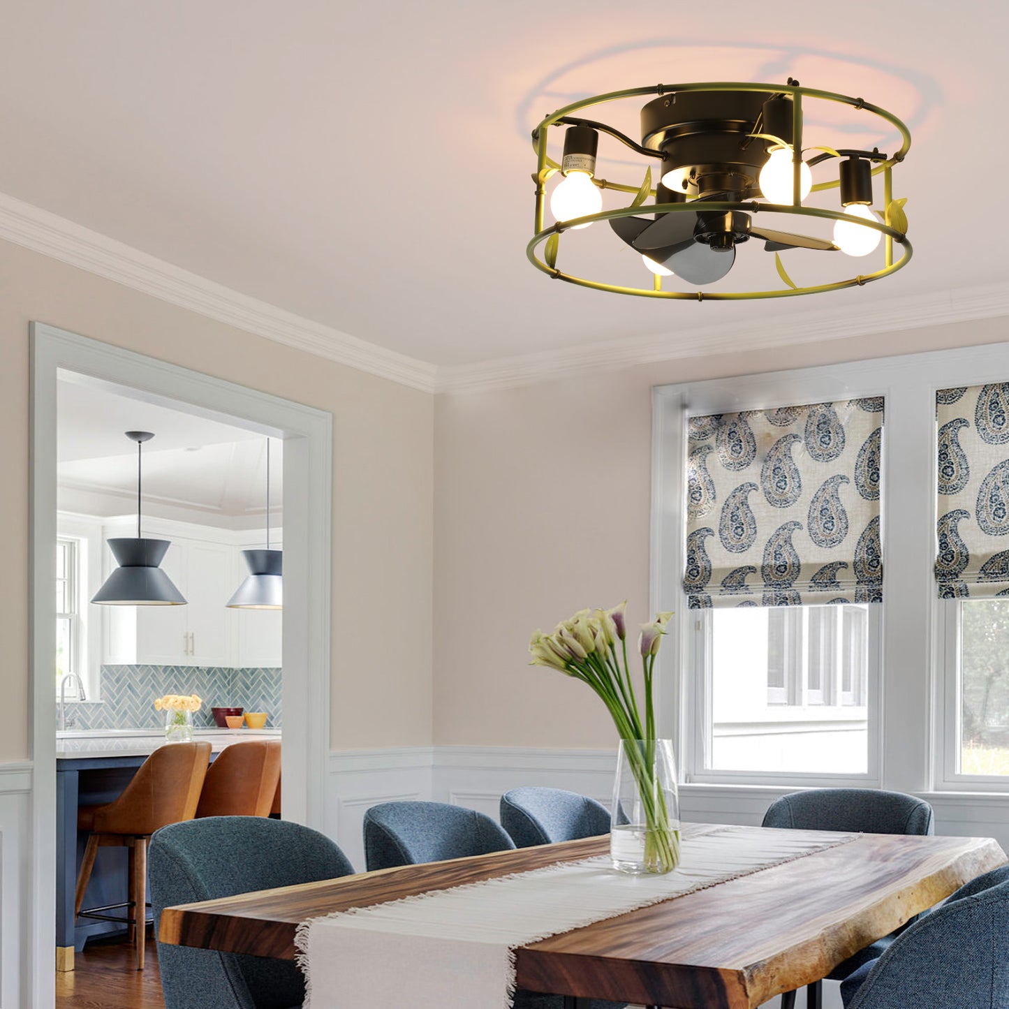 Recessed ceiling fan with light and remote control