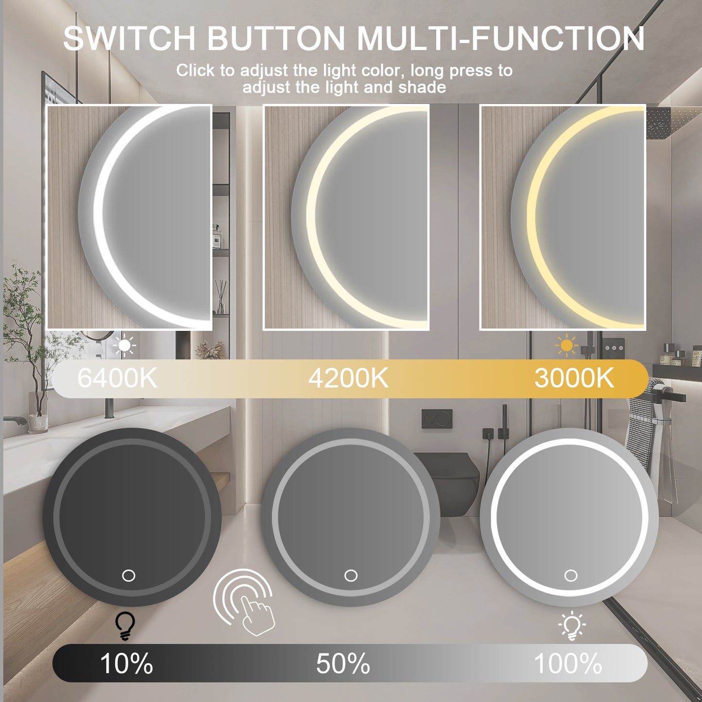 24 Inch LED Round Bathroom Mirror