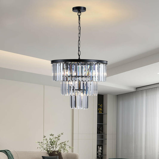 Black Luxury Crystal Chandelier Modern Chandeliers Lights Fixture Hanging Pendant Light Fixture for Dining Room Bedroom Living Room Dia 19.7 Inch-Black