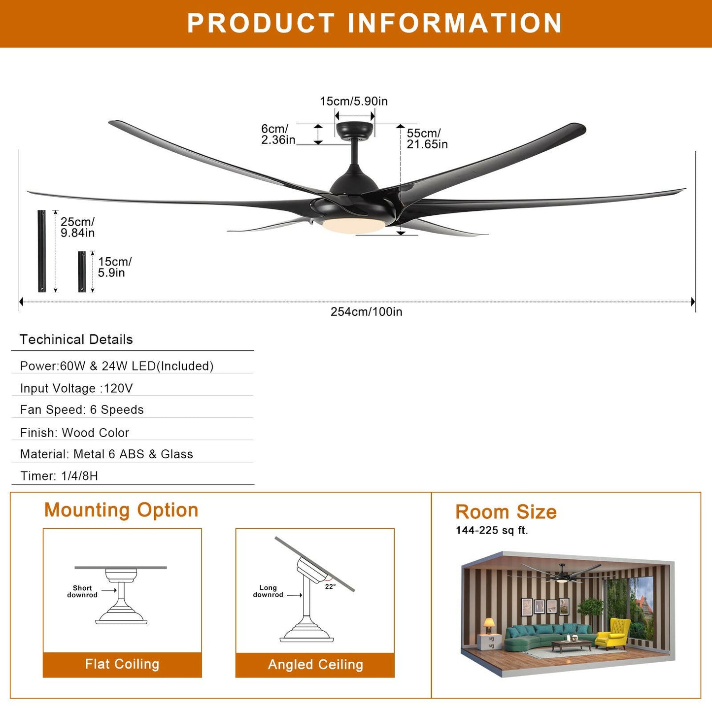 100" Ceiling Fans With Lights And Remote