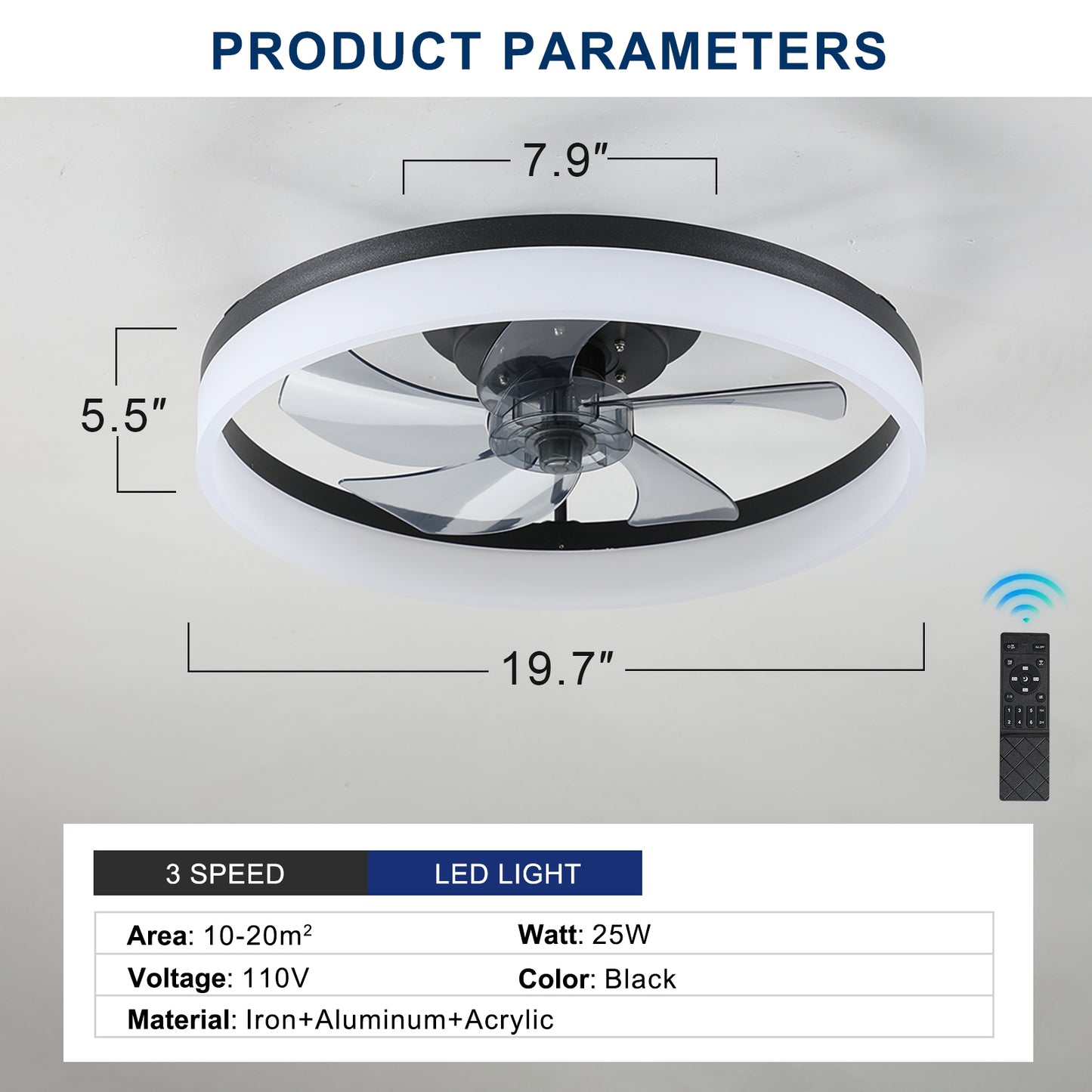 Ceiling Fan with Lights Dimmable LED