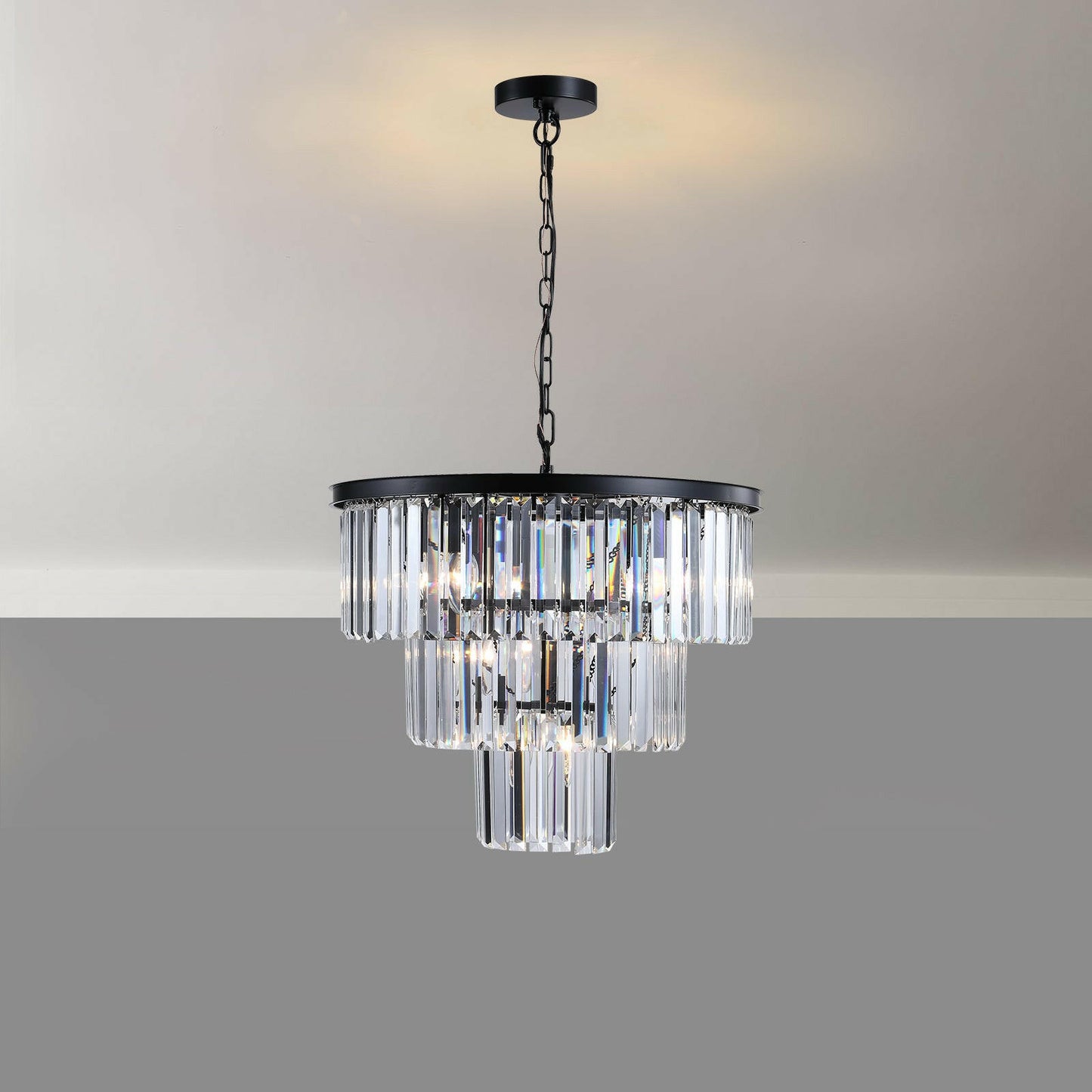 Black Luxury Crystal Chandelier Modern Chandeliers Lights Fixture Hanging Pendant Light Fixture for Dining Room Bedroom Living Room Dia 19.7 Inch-Black