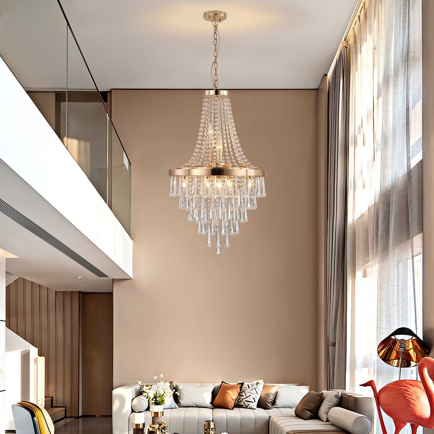 Gold Crystal Chandeliers,Large Contemporary Luxury Ceiling Lighting for Living Room Dining Room Bedroom Hallway