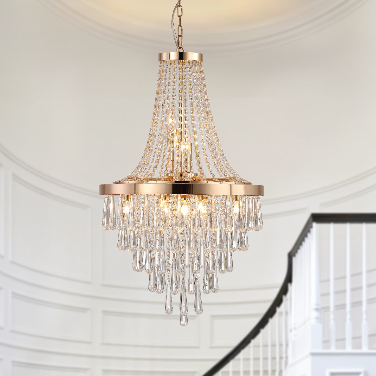 Gold Crystal Chandeliers,Large Contemporary Luxury Ceiling Lighting for Living Room Dining Room Bedroom Hallway