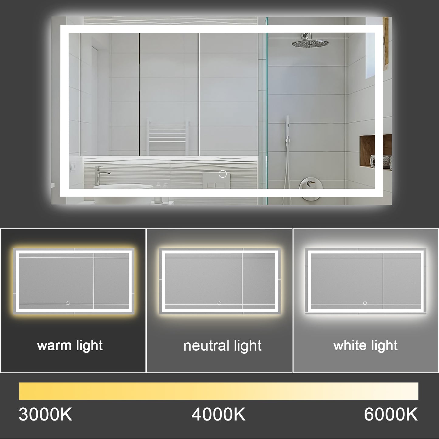 LED Bathroom Mirror 60x 36 Inch with lights, anti-Fog & Dimming Led Bathroom Vanity Mirror