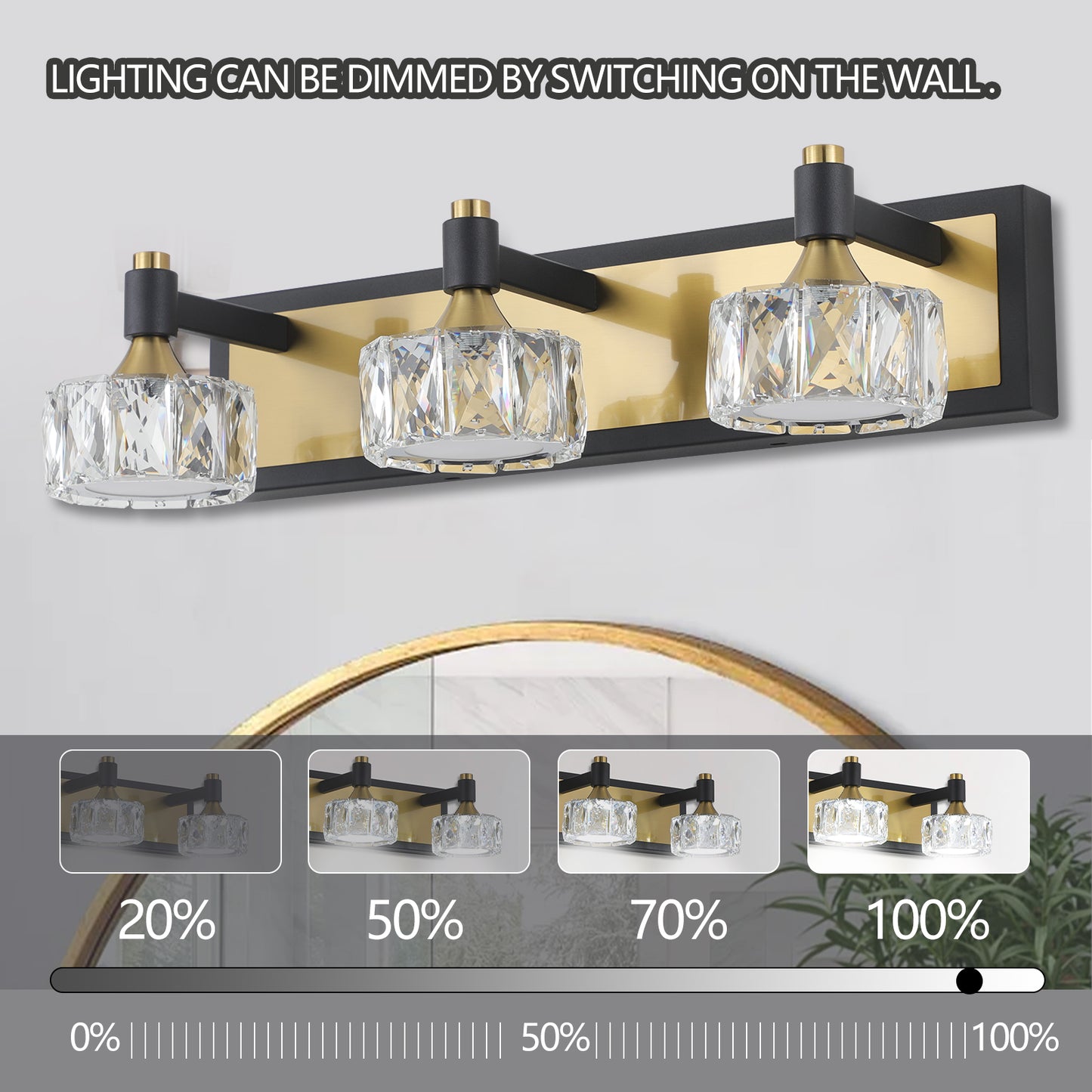 LED 3-Light Modern Crystal Bathroom Vanity Light Over Mirror Bath Wall Lighting Fixtures