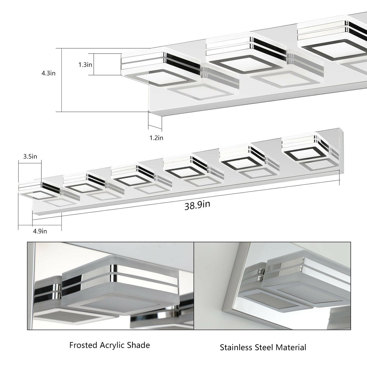 LED Modern Chrome Makeup Light, 6-Lights Acrylic Chrome Makeup Mirror Light