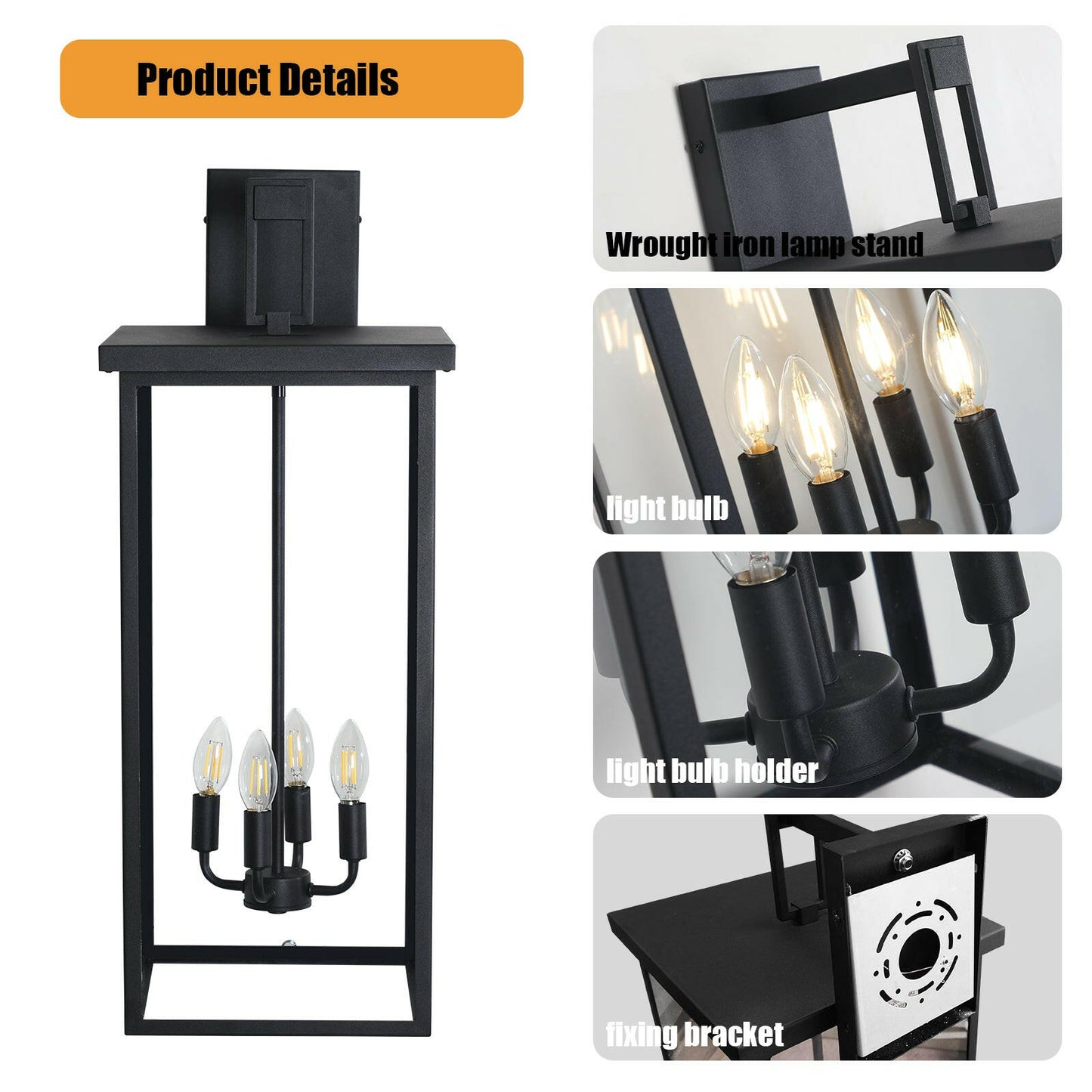 4-Light Black Outdoor Wall Light