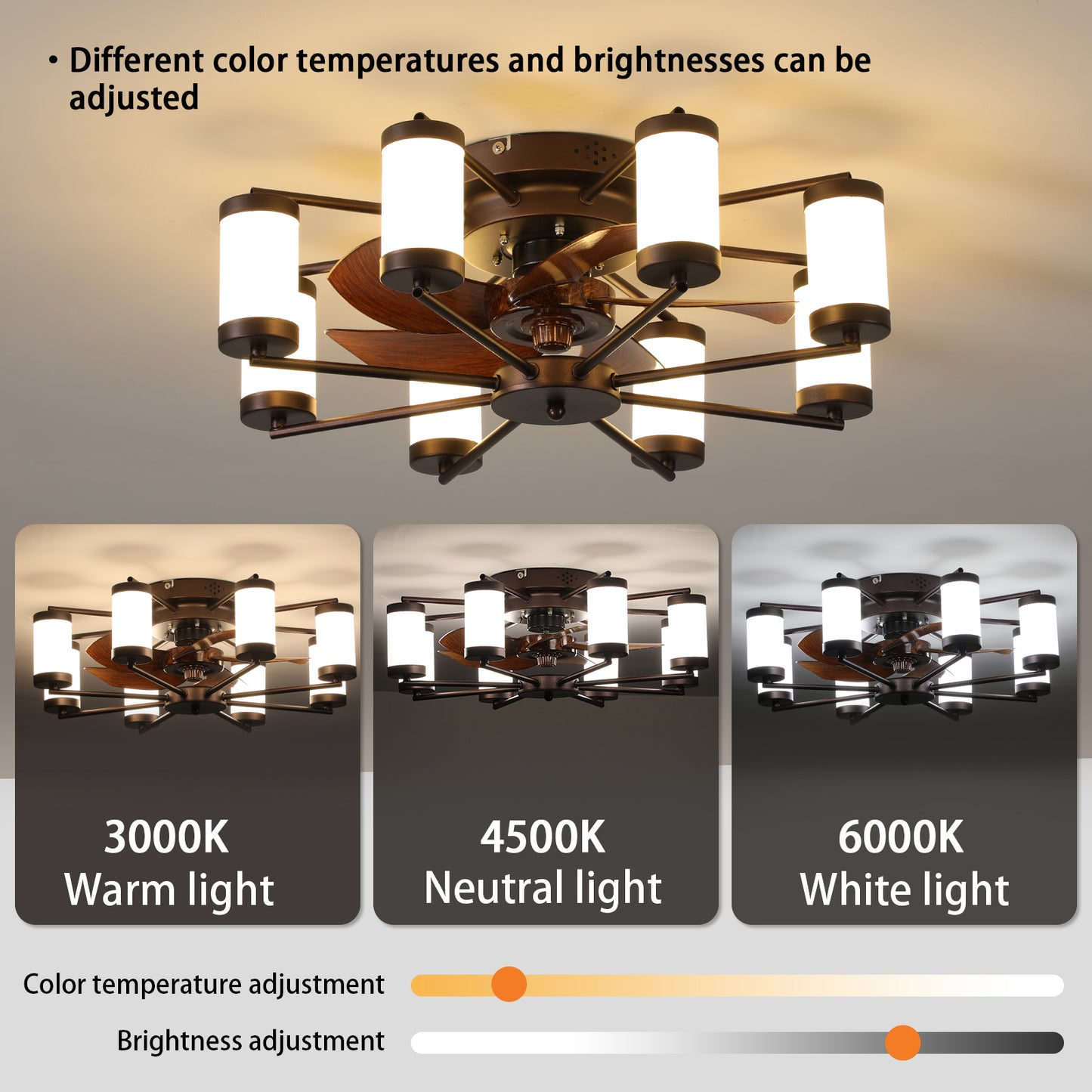 Dimmable ceiling fan light, 6 speed reversible, with remote control flush mount