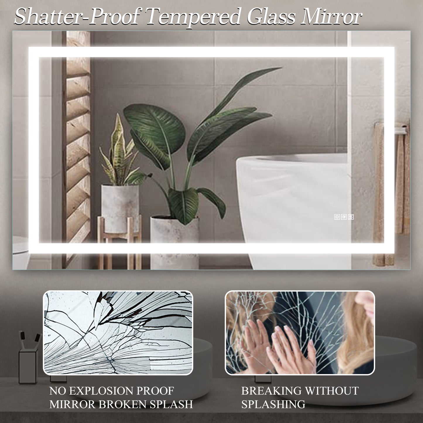 LED Bathroom Mirror 60x 36 Inch with lights, anti-Fog & Dimming Led Bathroom Vanity Mirror