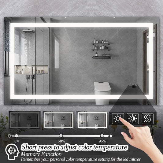 LED Bathroom Mirror 60x 36 Inch with lights, anti-Fog & Dimming Led Bathroom Vanity Mirror