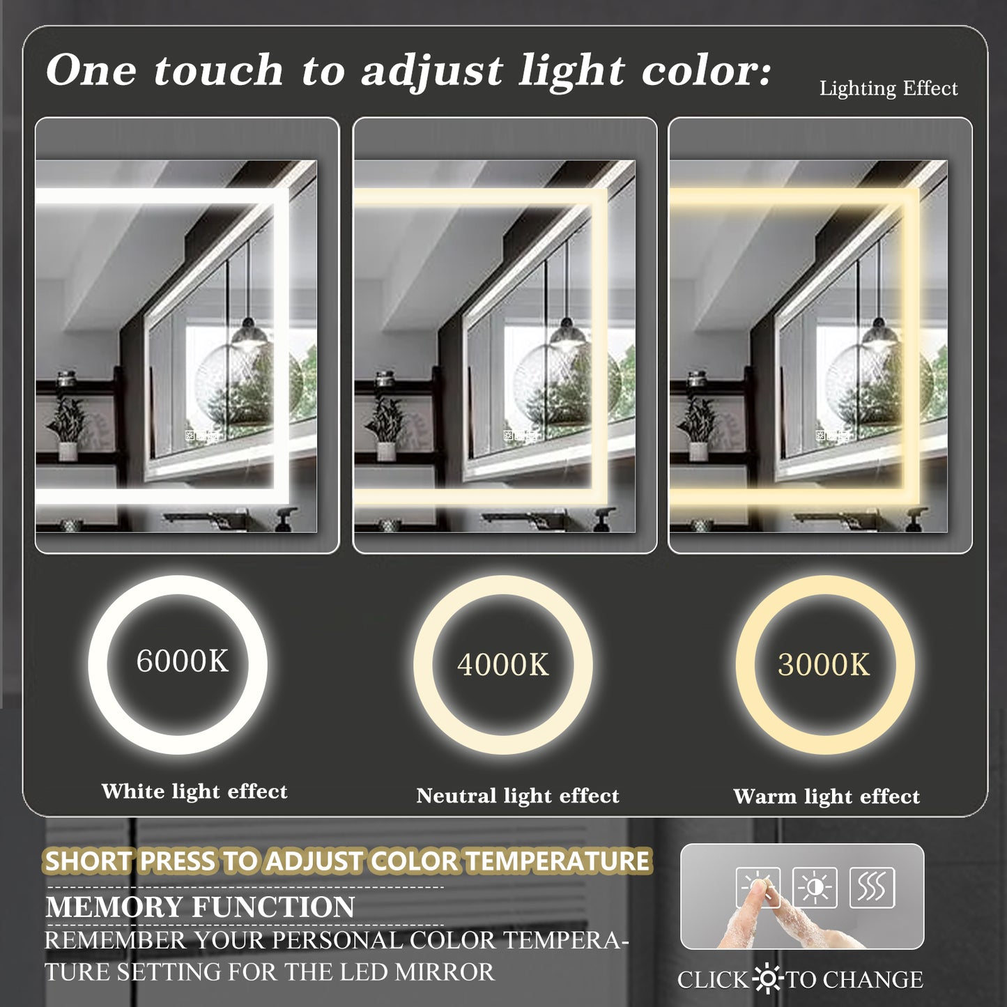 LED Bathroom Mirror 72x36 Inch with lights, anti-Fog & Dimming Led Bathroom Vanity Mirror