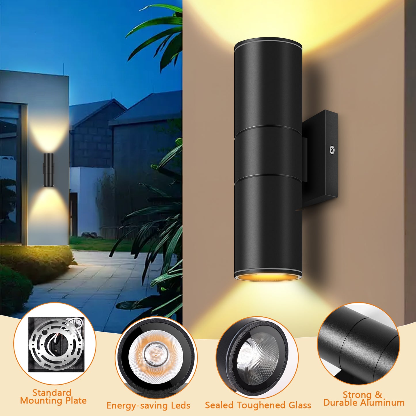 Top 3 wall lights with integrated LED cylinder up and down lights