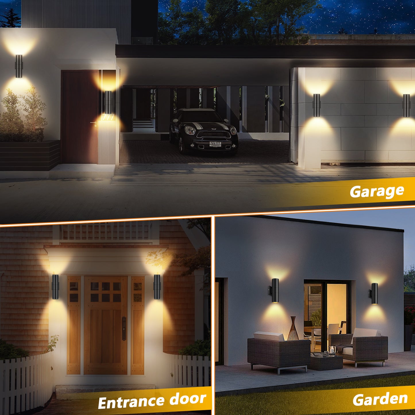 Top 3 wall lights with integrated LED cylinder up and down lights